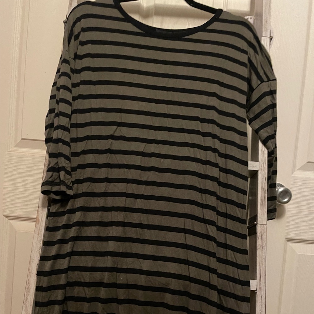 💰Chic Black and Brown Striped Long Sleeve Dress